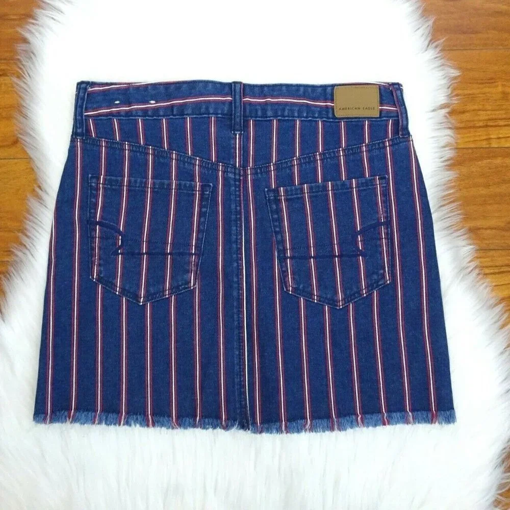 American Eagle Outfitters Denim Skirt Mini Stripe High Rise Stretch NWT 4